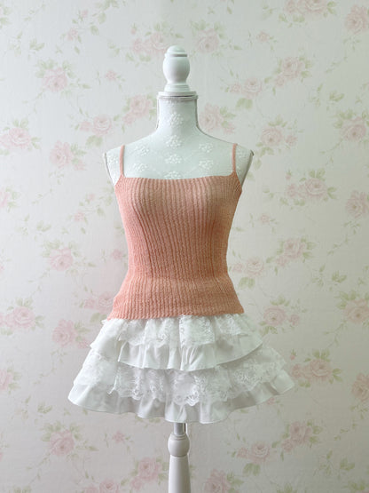 GRL Side String Knit Top Camisole Set (Peach Pink)