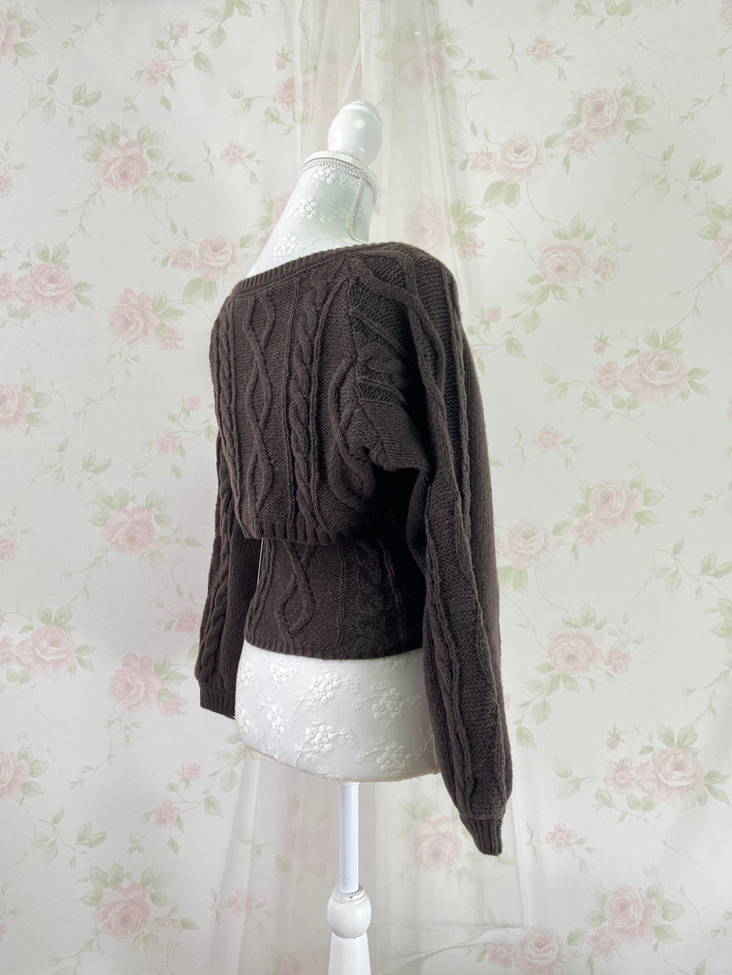 Cardigan Moe Sleeve Camisole Set (Brown)