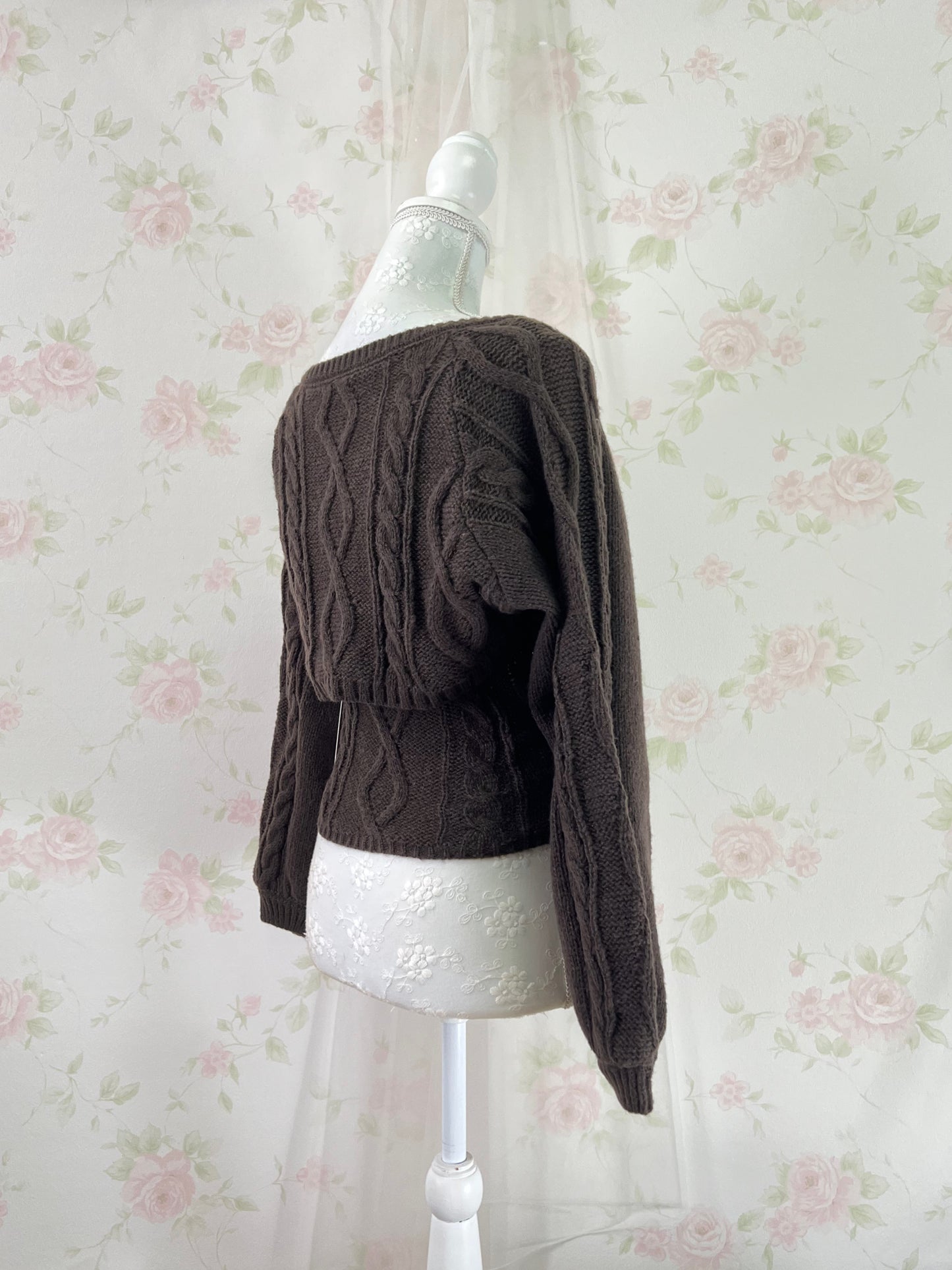 Cardigan Moe Sleeve Camisole Set (Brown)