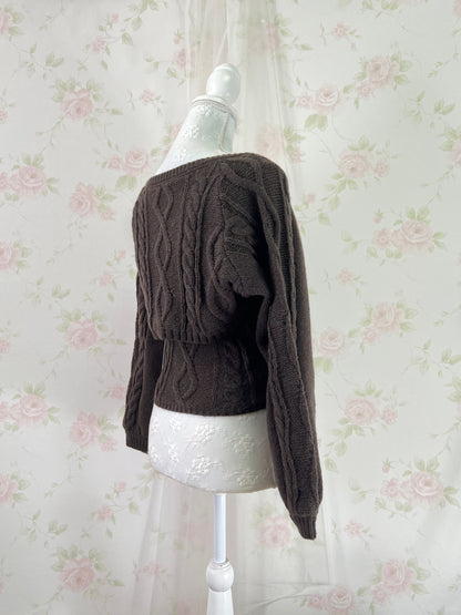 Cardigan Moe Sleeve Camisole Set (Brown)