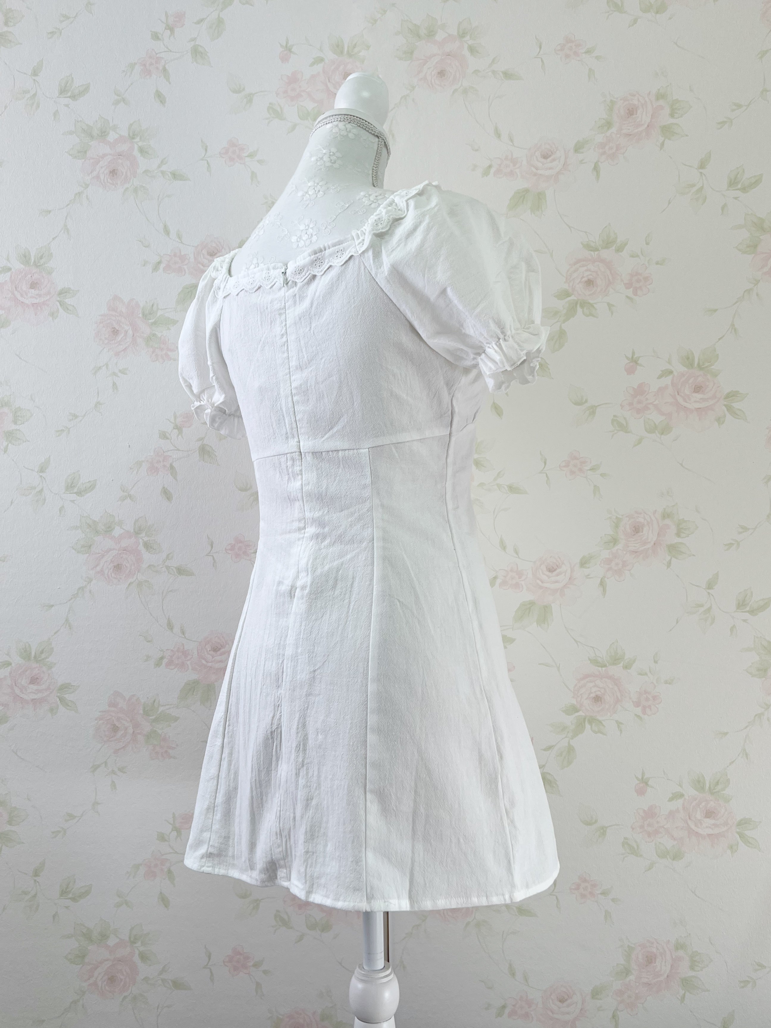 GRL Puff Sleeved Pencil Cotton Dress (White)