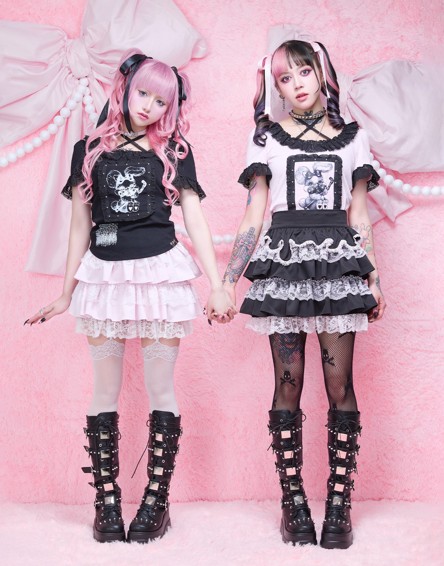 AVENCHUMU ValentineBunny print lace frame t-shirt