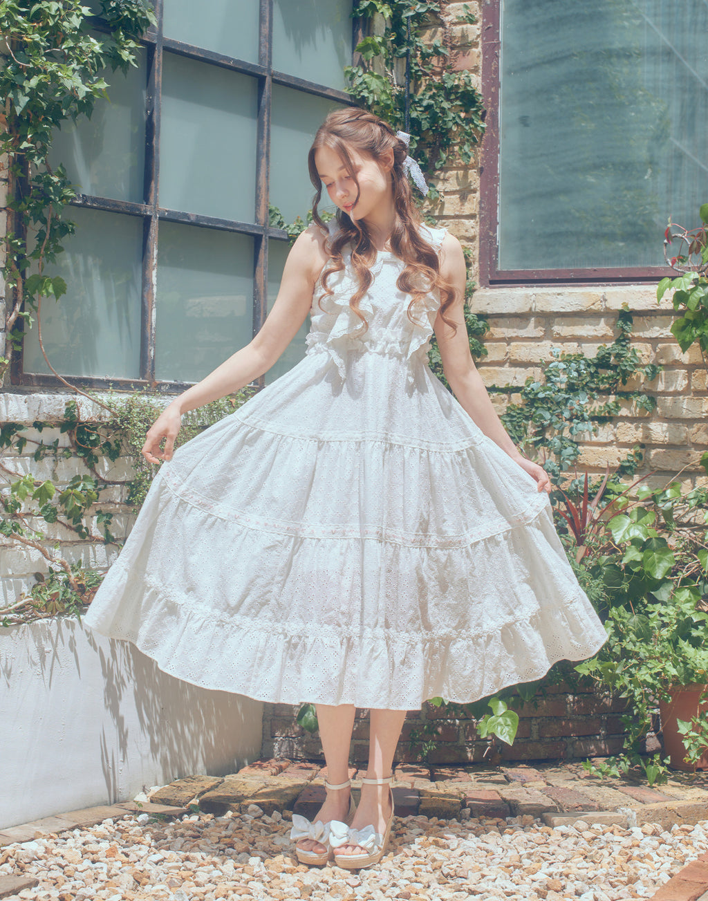 (Pre-order) mellfy memory Lovely ribbon cotton lace long onepiece