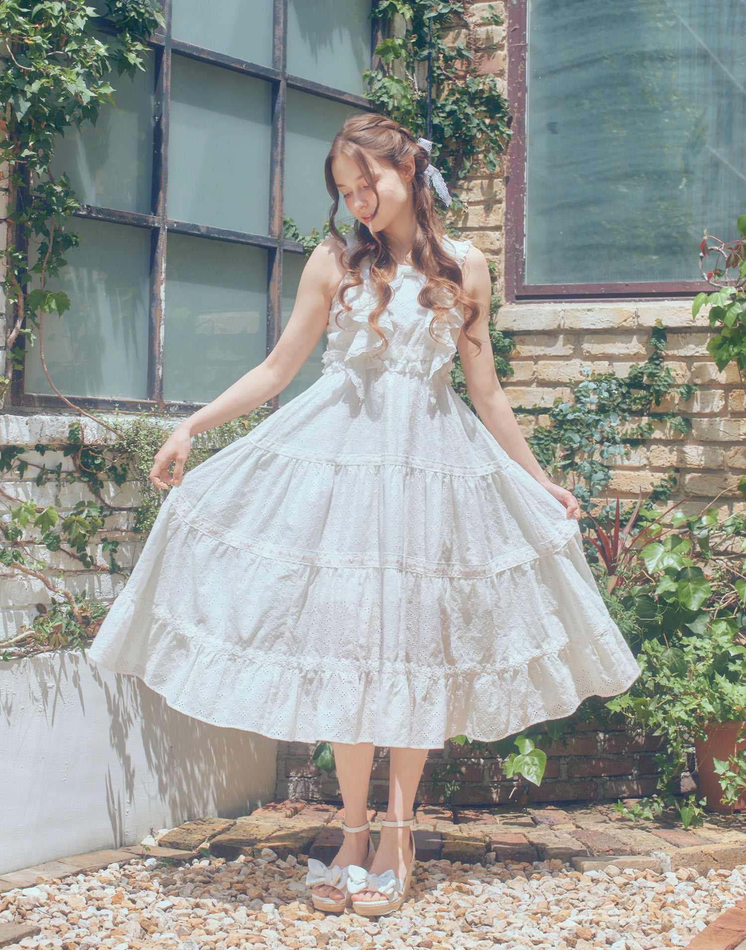 (Pre-order) mellfy memory Lovely ribbon cotton lace long onepiece