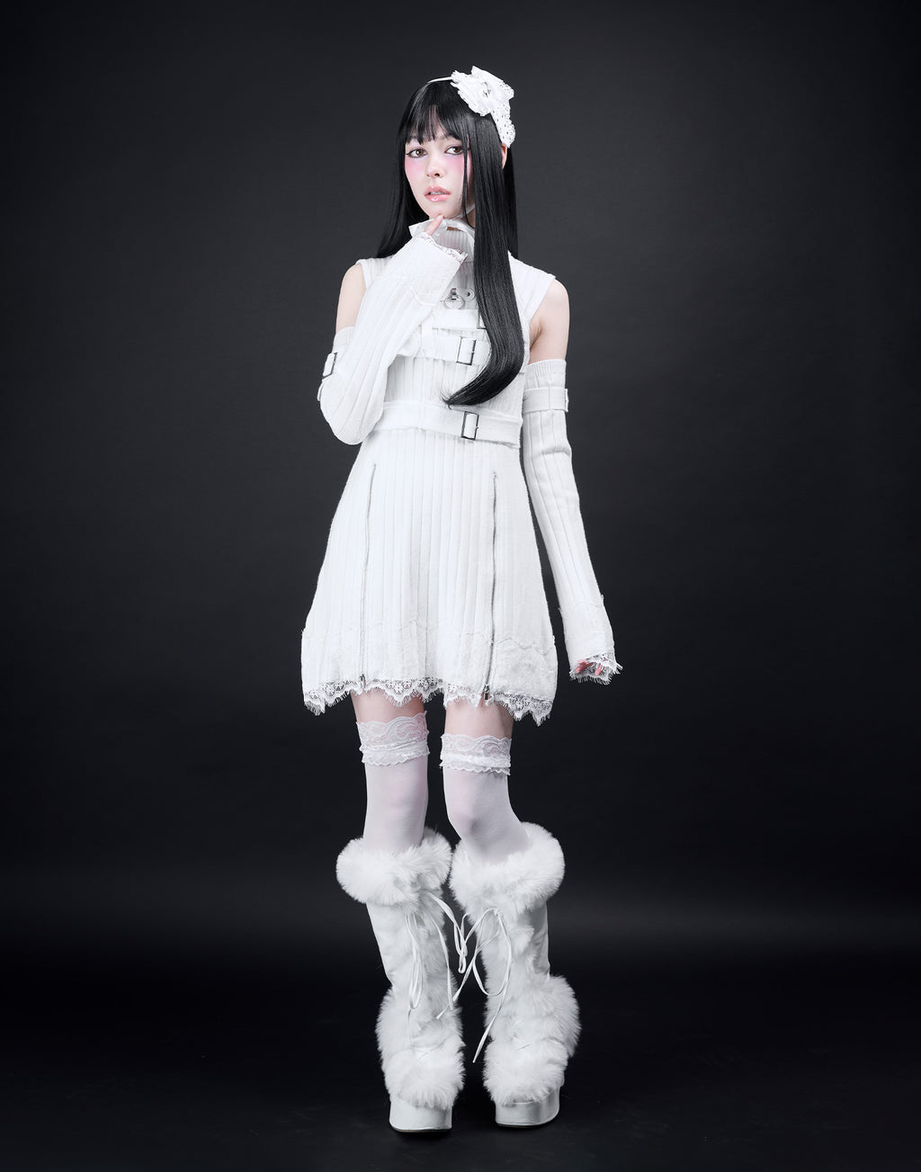 AVENCHUMU Belt & zip arm warmers knit one-piece