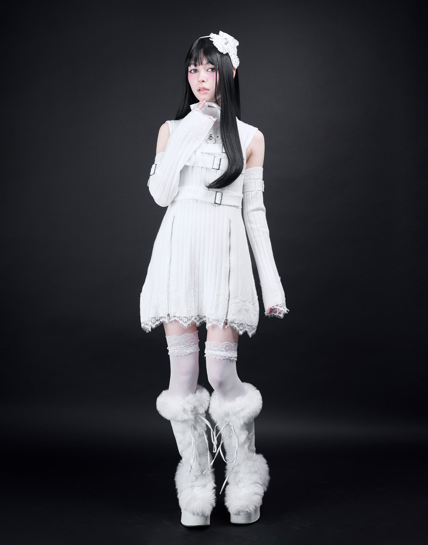 AVENCHUMU Belt & zip arm warmers knit one-piece