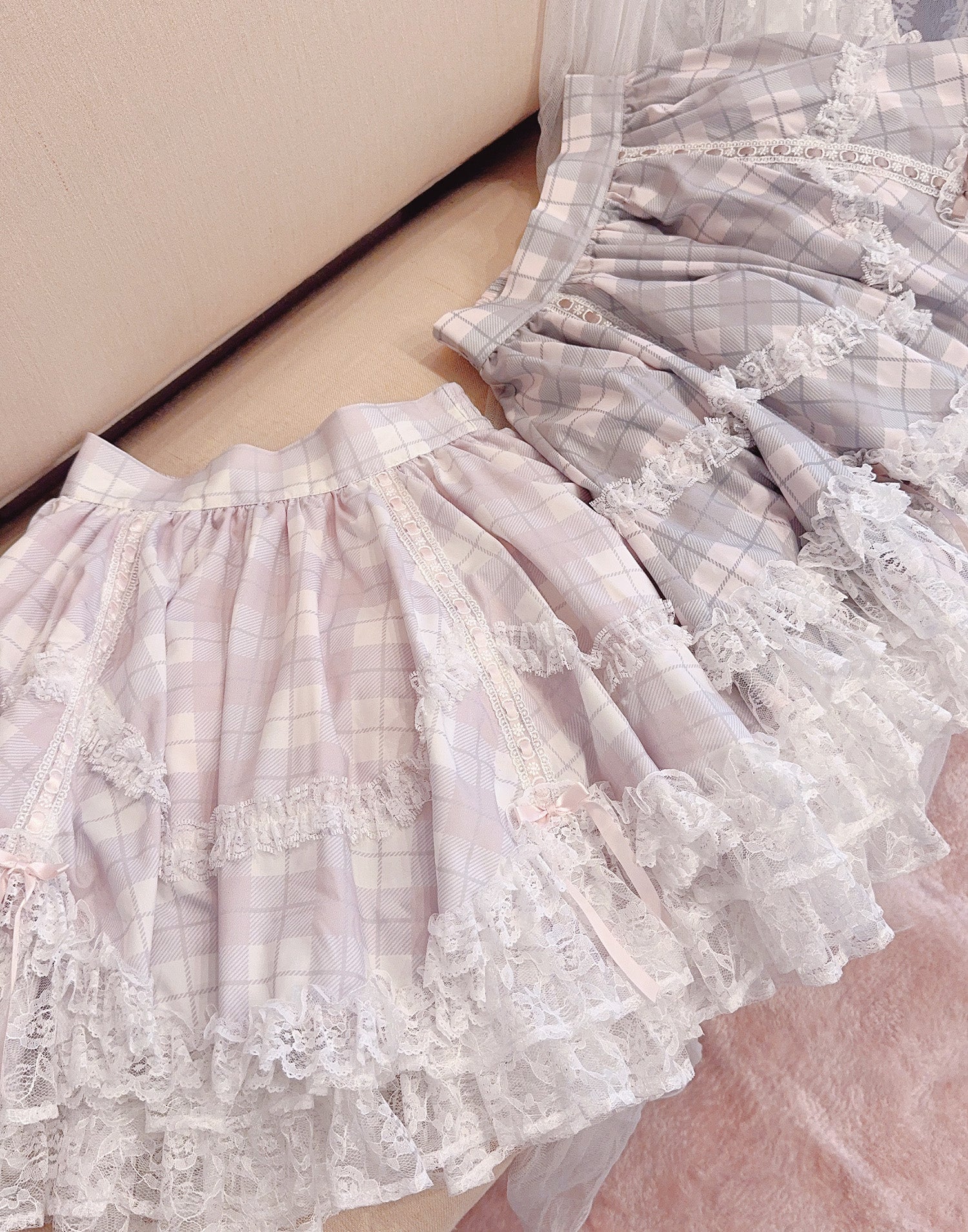 mellfy memory Sweet check love lace skirt