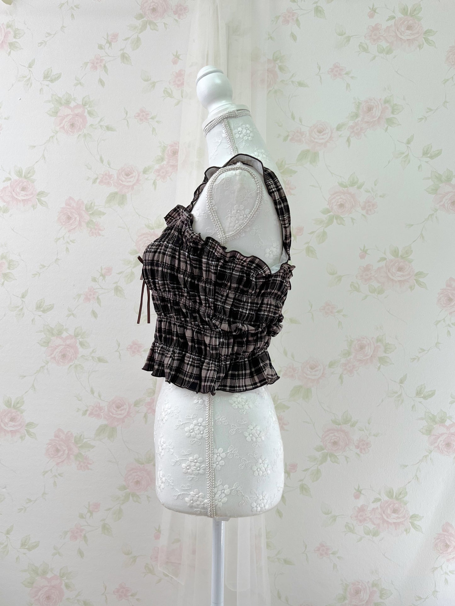 Olive des Olive Checked Double Bow Top (Strawberry Chocolate)