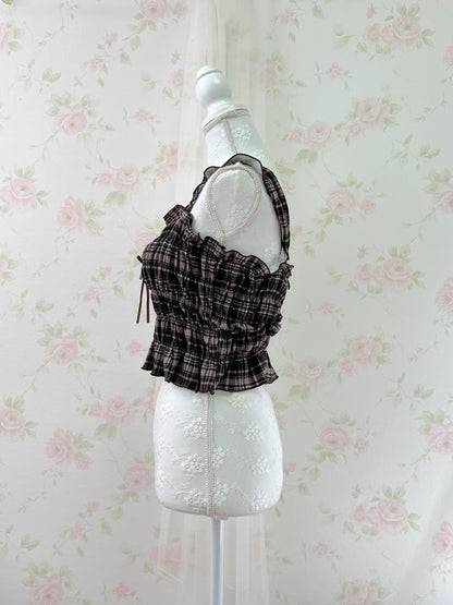 Olive des Olive Checked Double Bow Top (Strawberry Chocolate)