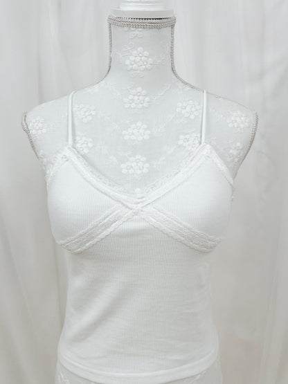 Lace Spaghetti Strap Camisole With Cups (White)