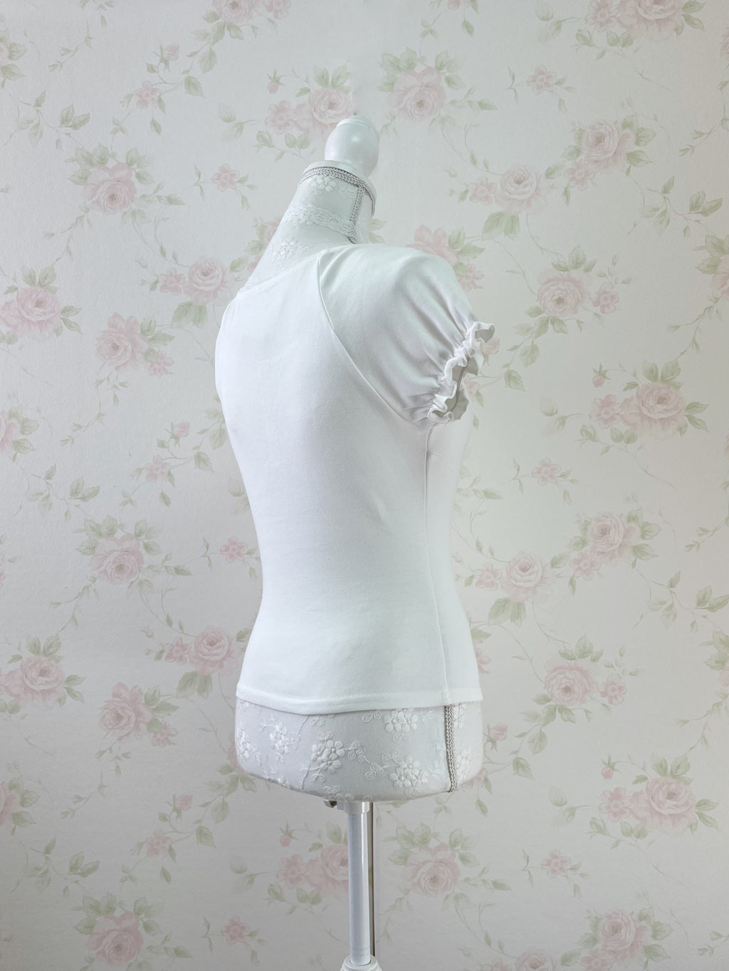 Lace Choker Girly Cotton T-Shirt  (White)