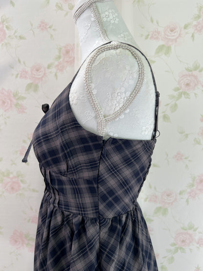 GRL Corset Camisole Checked Dress (Navy)