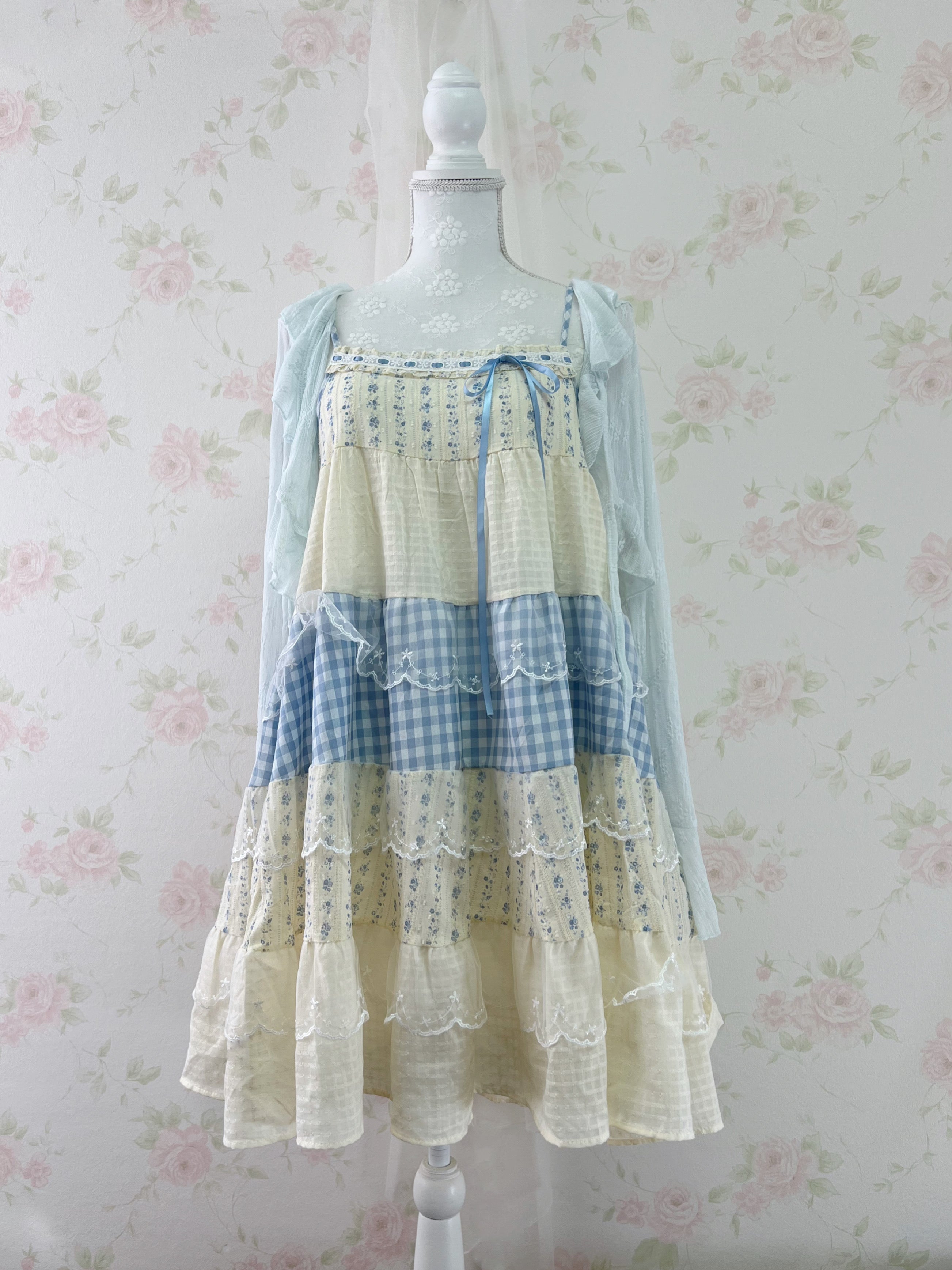 Lacy Front String Cardigan (Blue)