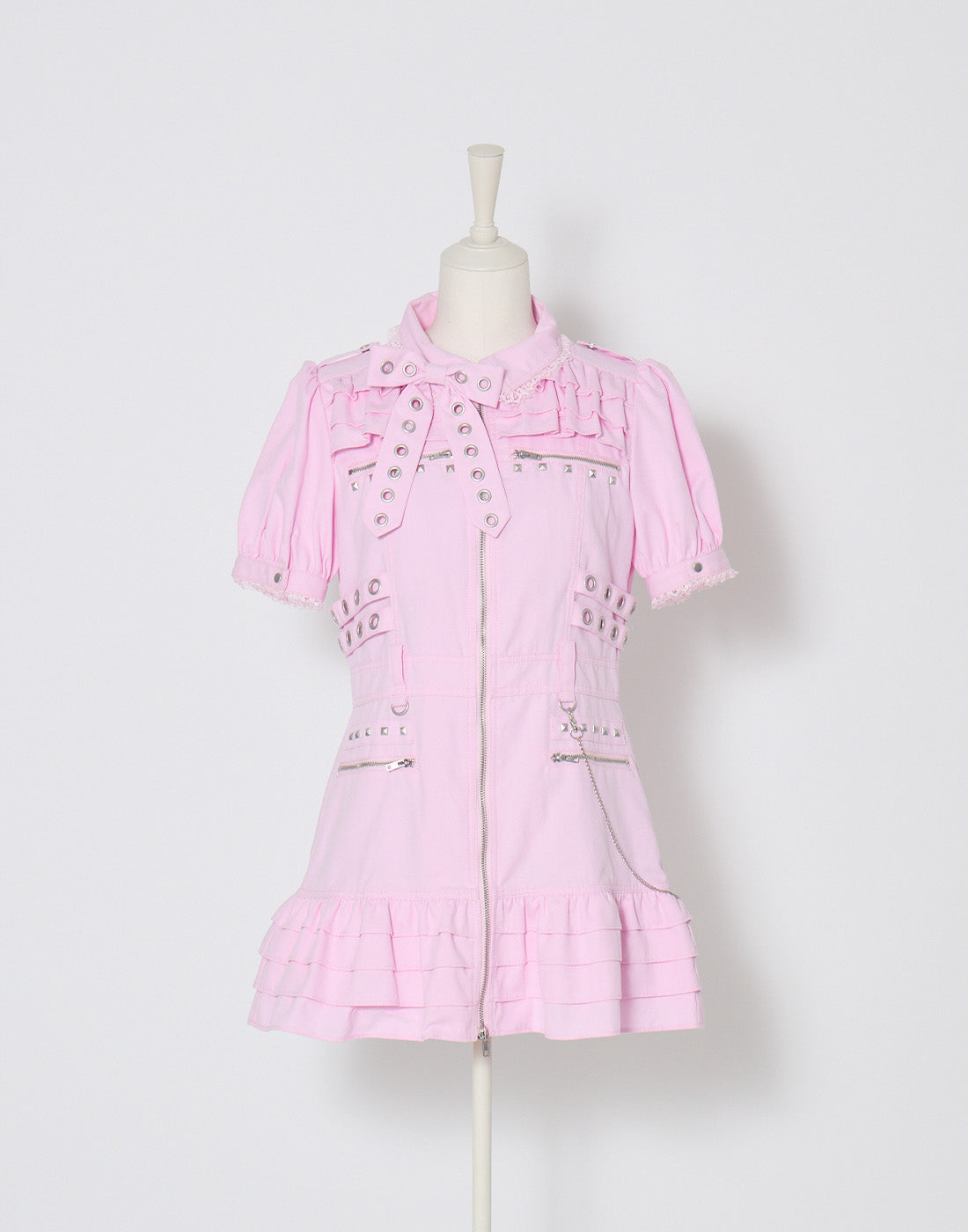 AVENCHUMU Front zip studded belt mini one piece