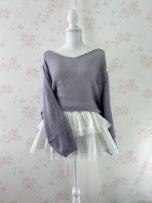 GRL Soft Loose Gyaru Sweater (Purple Blue)