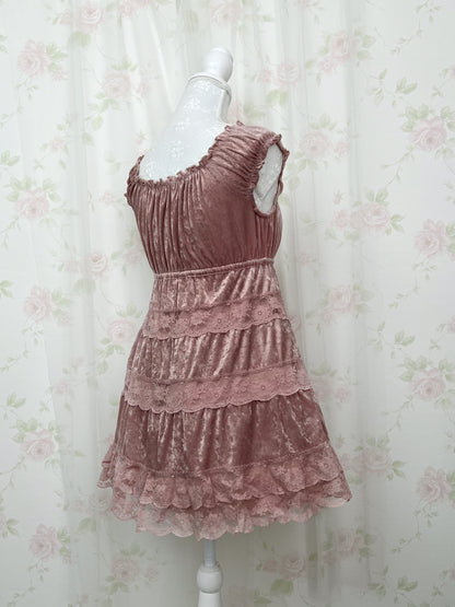 L'EST ROSE Velvet Lace Dress (Antique Pink)