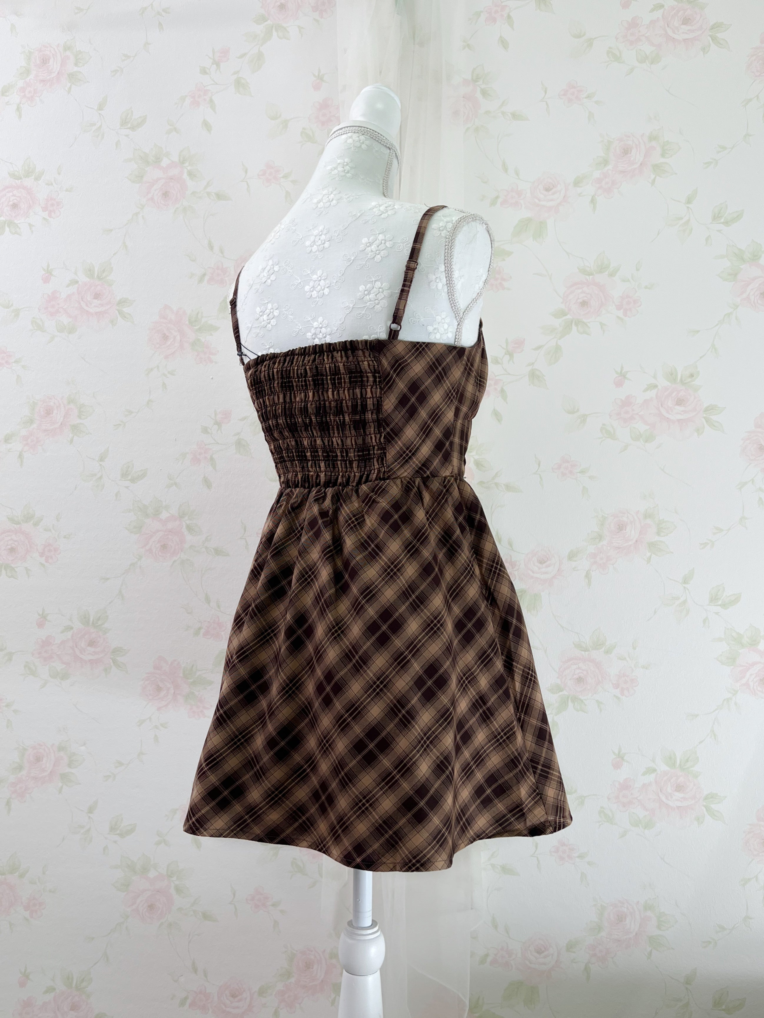 GRL Corset Camisole Checked Dress (Chocolate)