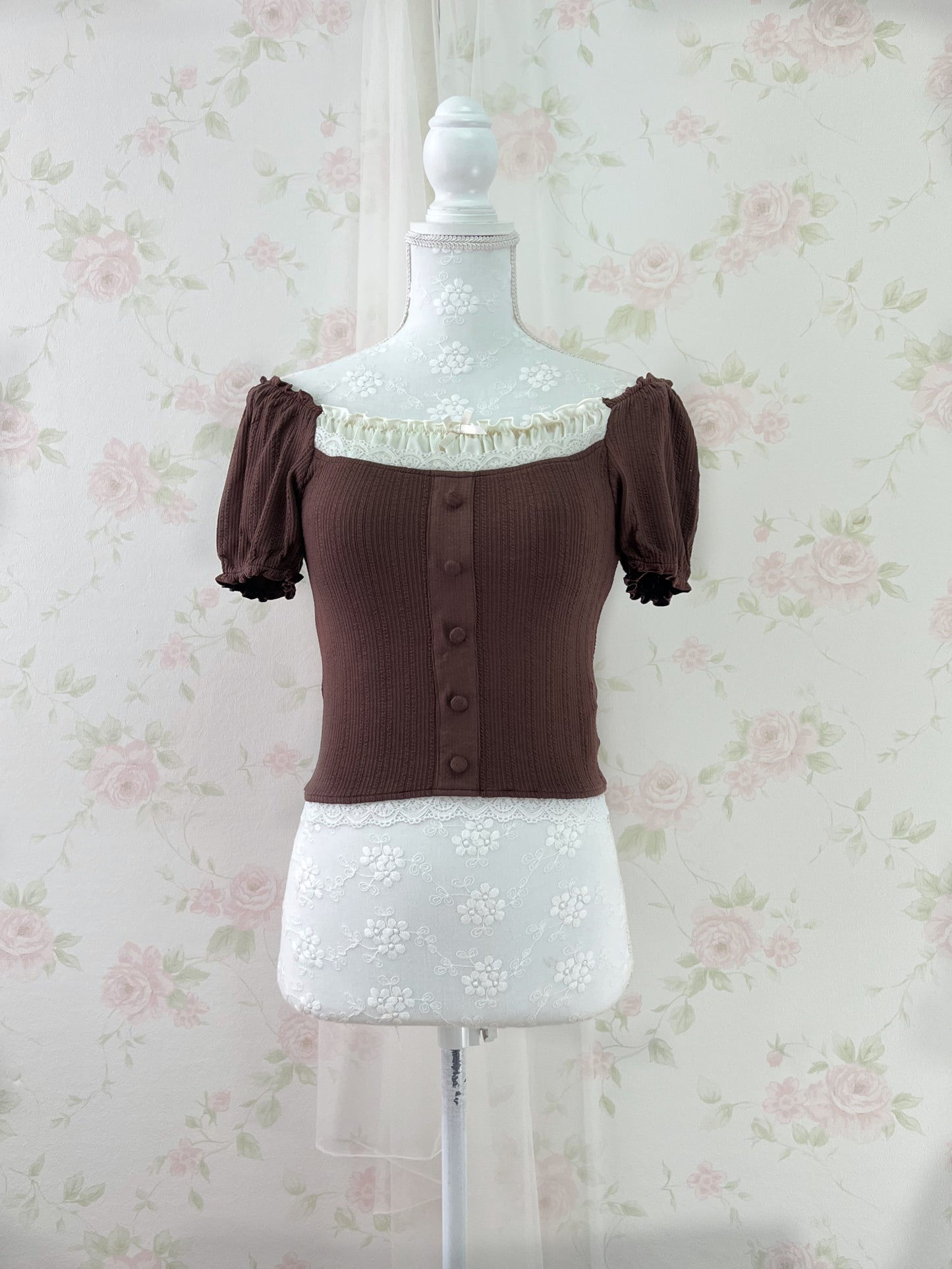 GRL Lace Shoujo Milkmaid Tops (Brown)