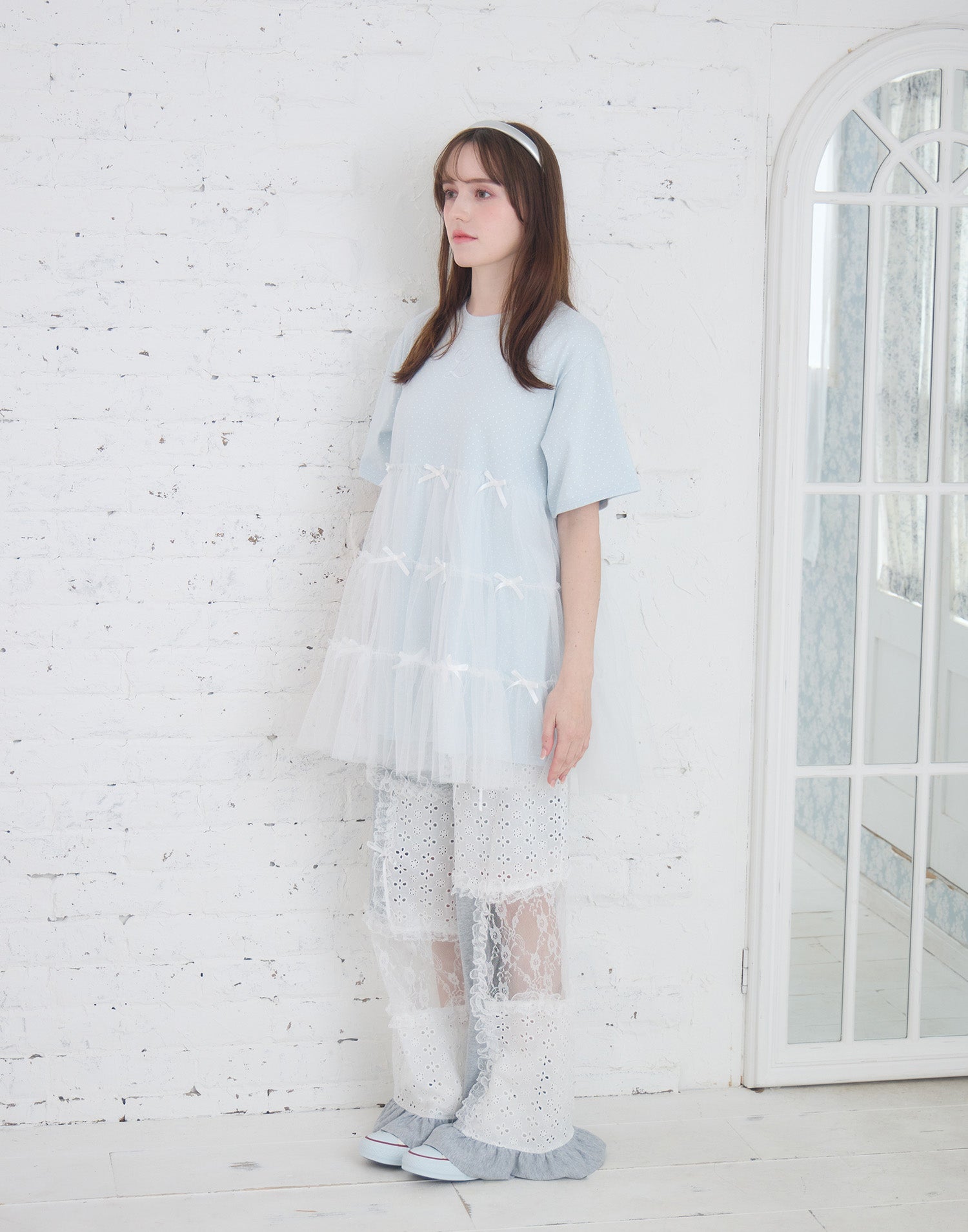 Lolime patchwork lace frill pants