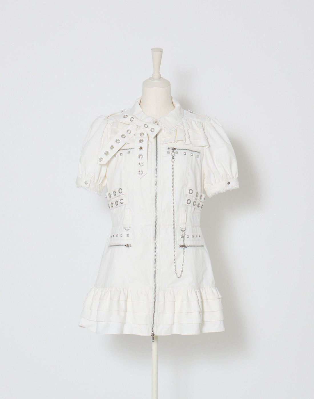 AVENCHUMU Front zip studded belt mini one piece