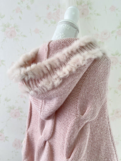 Narumiya Rabbit Fur Poncho (Pink)