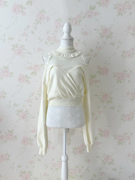 (20% OFF) Ank Rouge Off Shoulder High Neck Knit Top