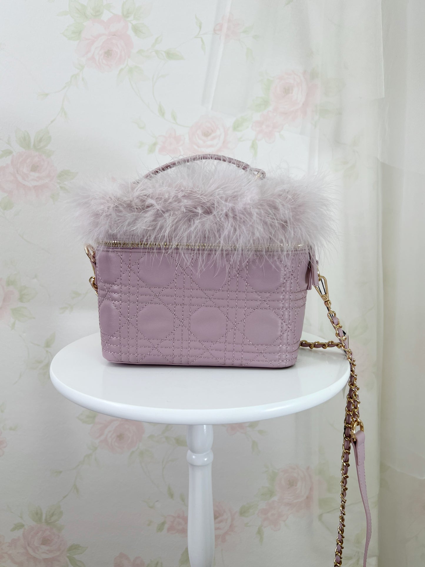 Quilting Fur Shoulder Bag (Purple Pink)