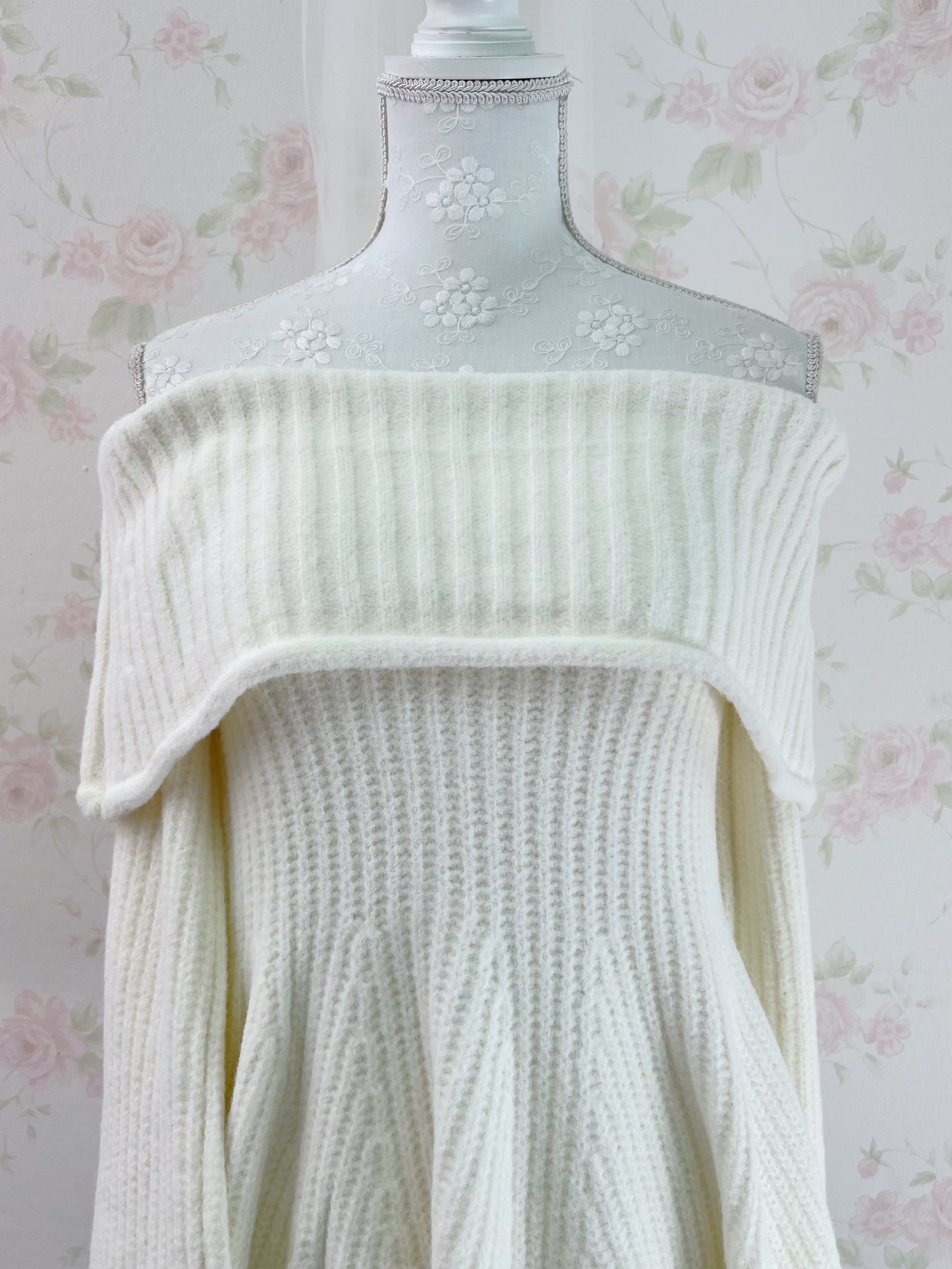 GRL Off Shoulder Wide Sleeved Knit Top (Ivory)