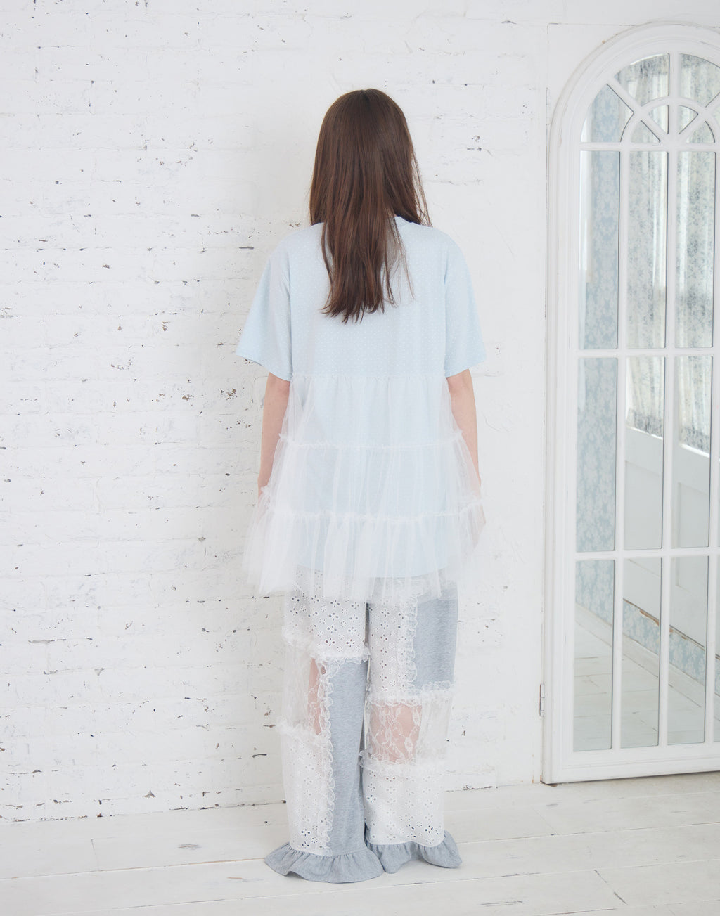 Lolime patchwork lace frill pants