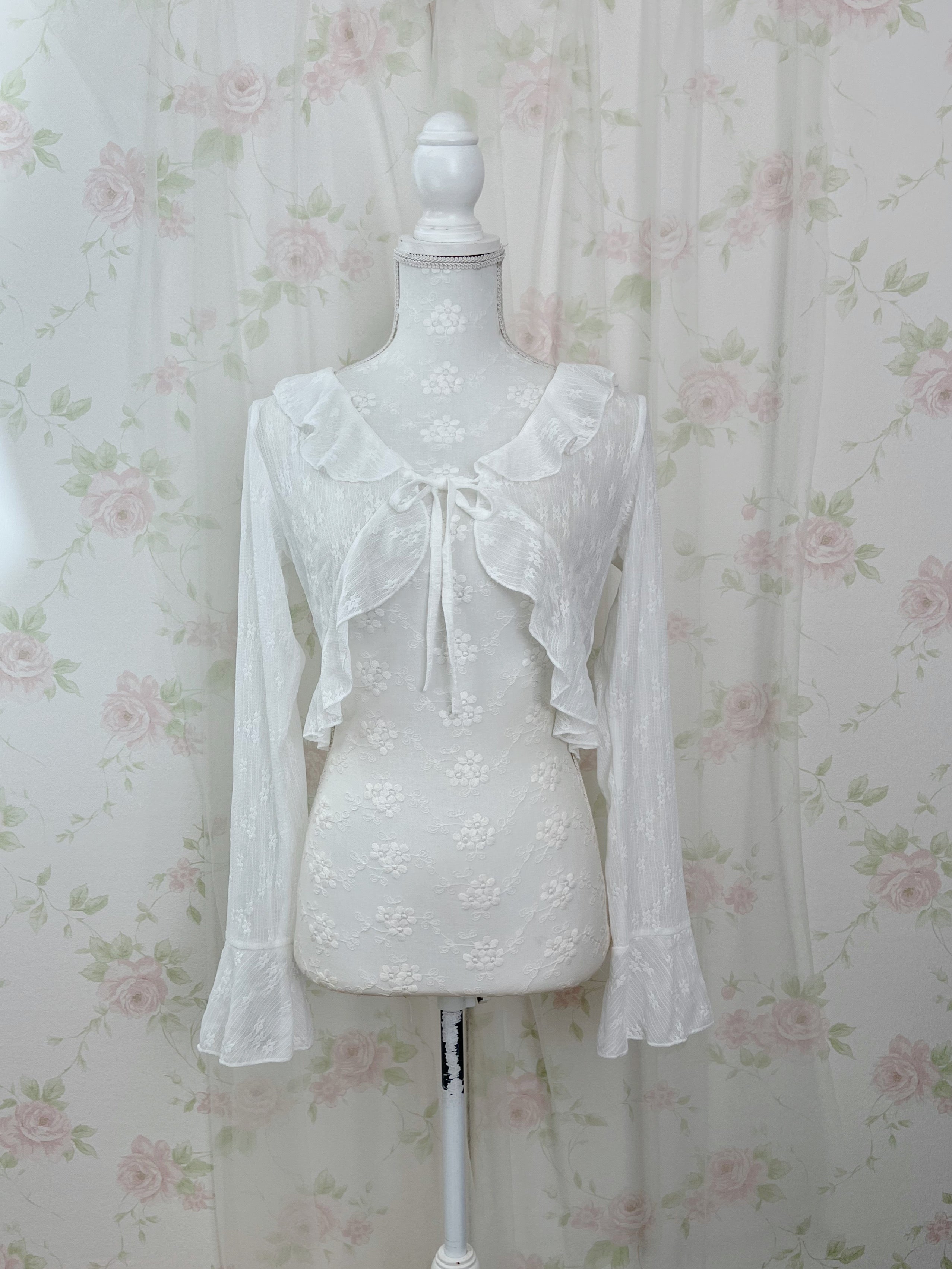 Lacy Front String Cardigan (White)