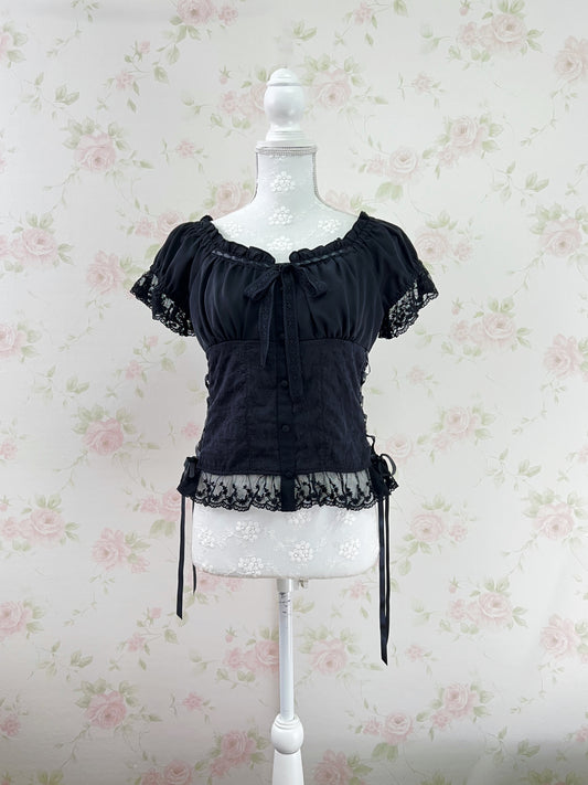 axes femme 2 Way Shoulder Laced Up Top (Black)