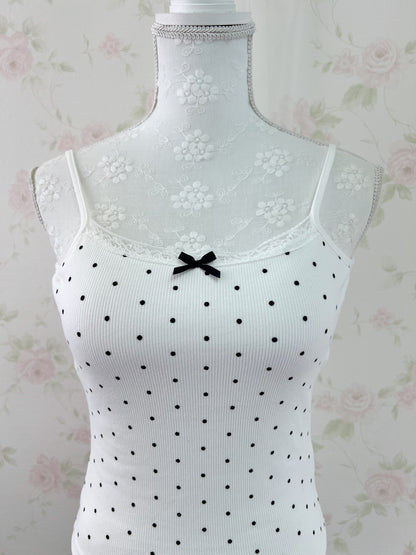 GRL Lace Bow Polka Dot Camisole With Cups (White)