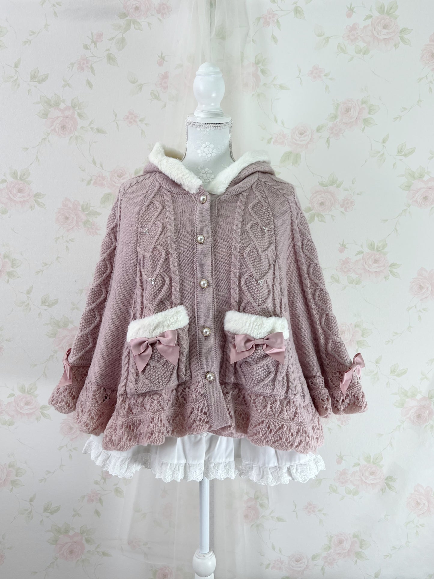 axes femme RIbbon Boa Poncho (Pink)