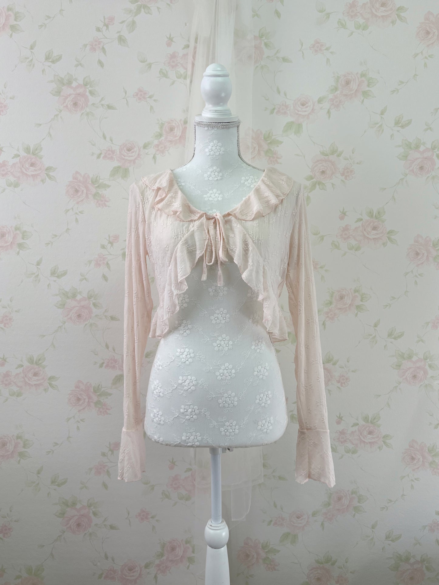 GRL Lacy Front String Cardigan (Pink)