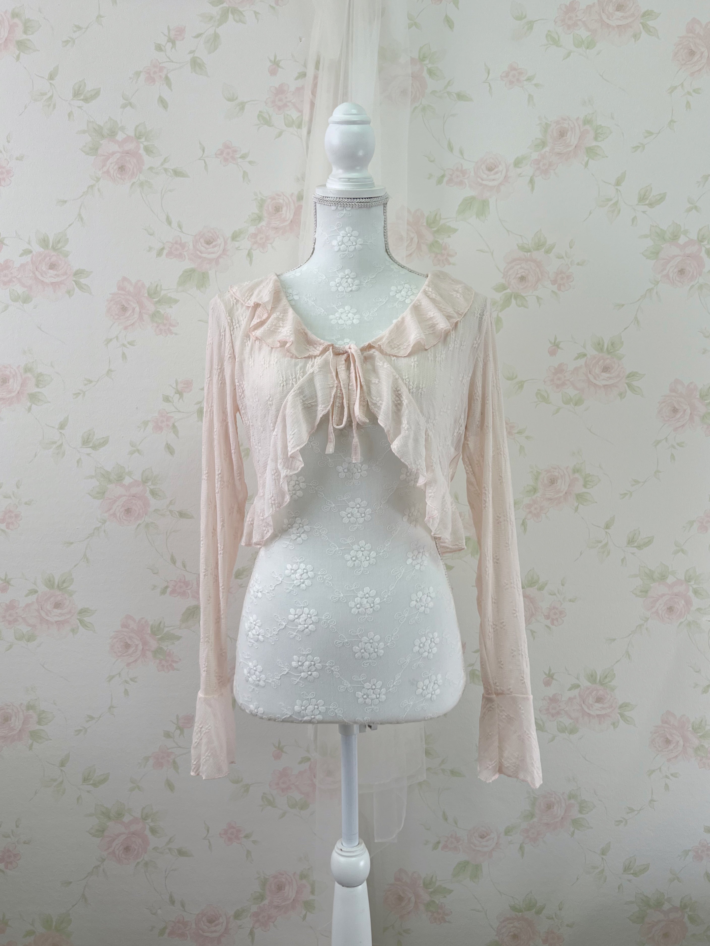 Lacy Front String Cardigan (Pink)