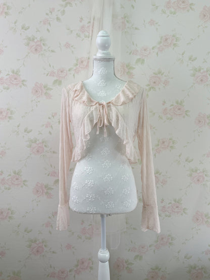 GRL Lacy Front String Cardigan (Pink)