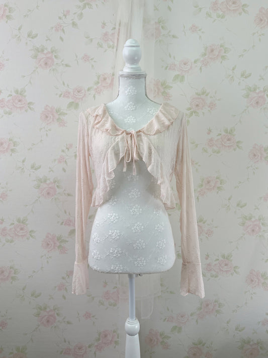 GRL Lacy Front String Cardigan (Pink)