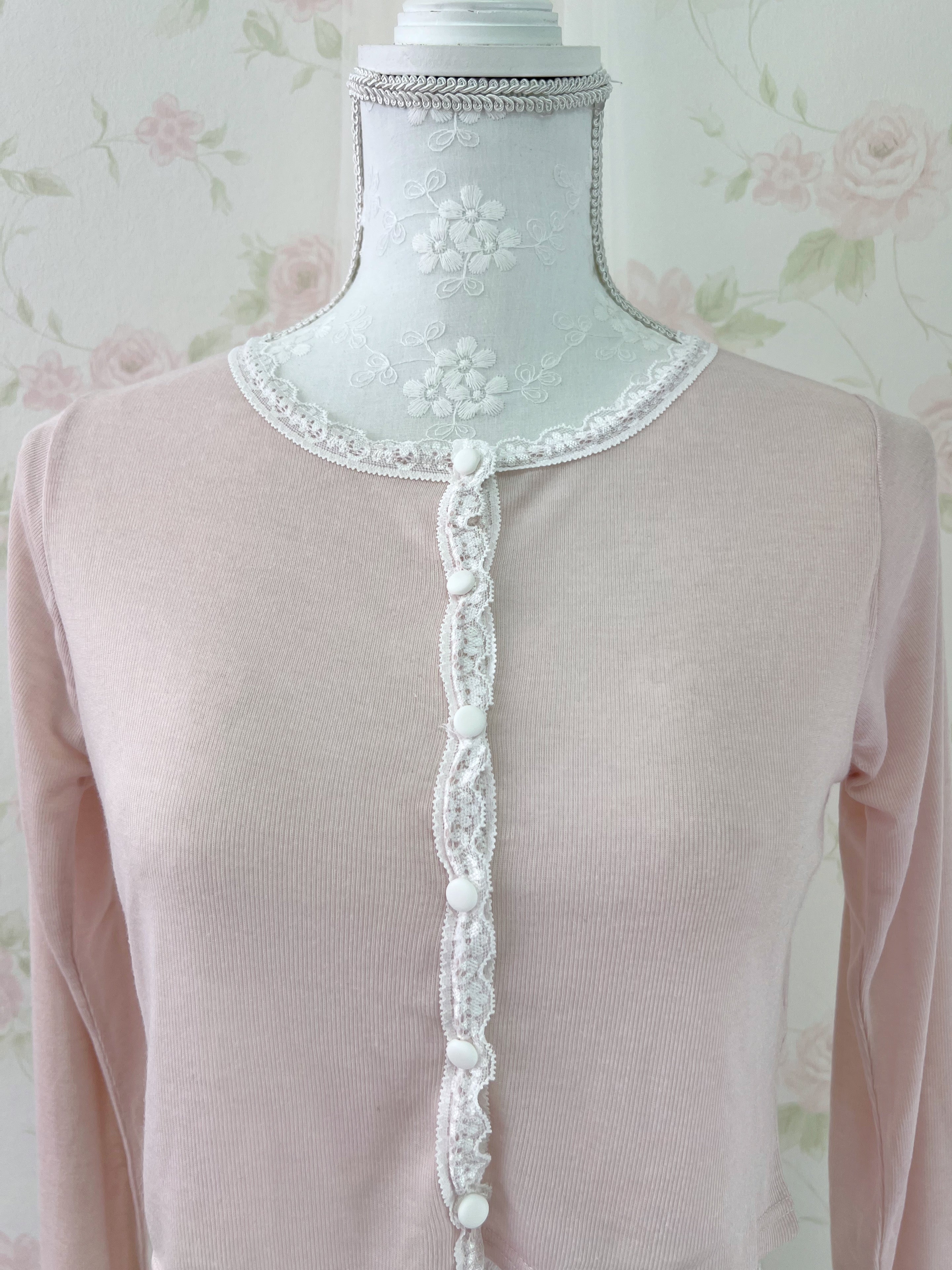 NICE CLAUP Lace Lined Cardigan (Pink)