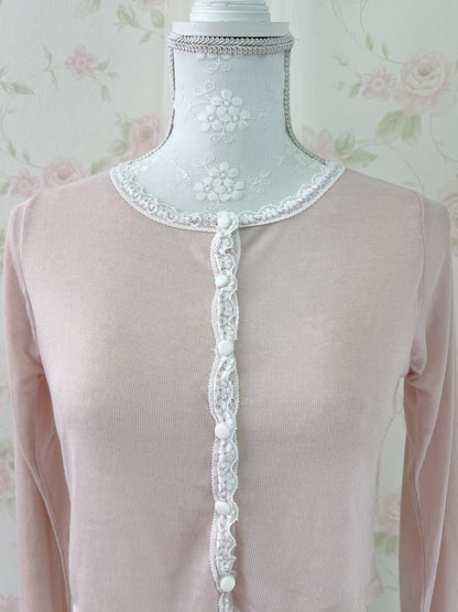 NICE CLAUP Lace Lined Cardigan (Pink)