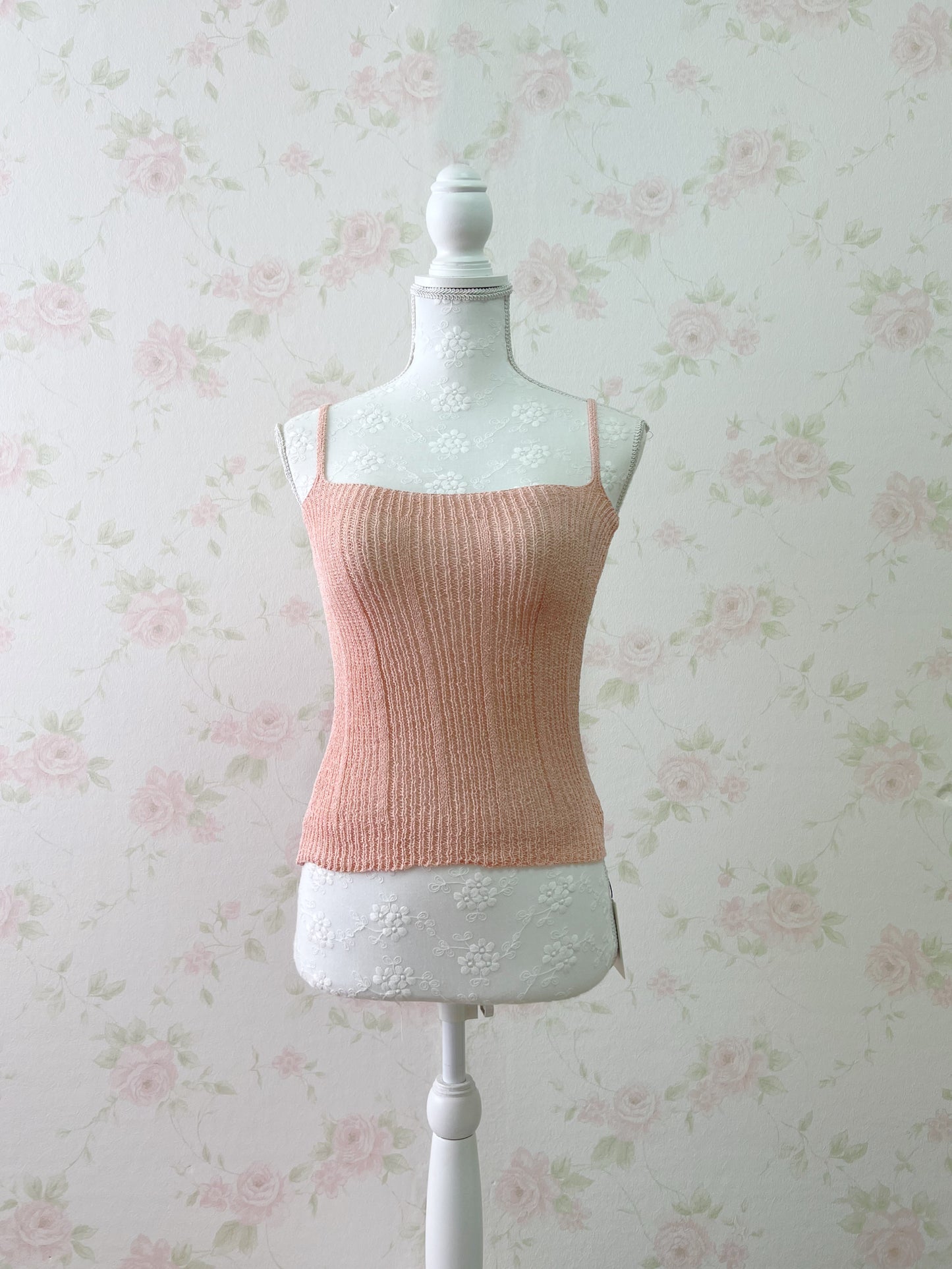 GRL Side String Knit Top Camisole Set (Peach Pink)