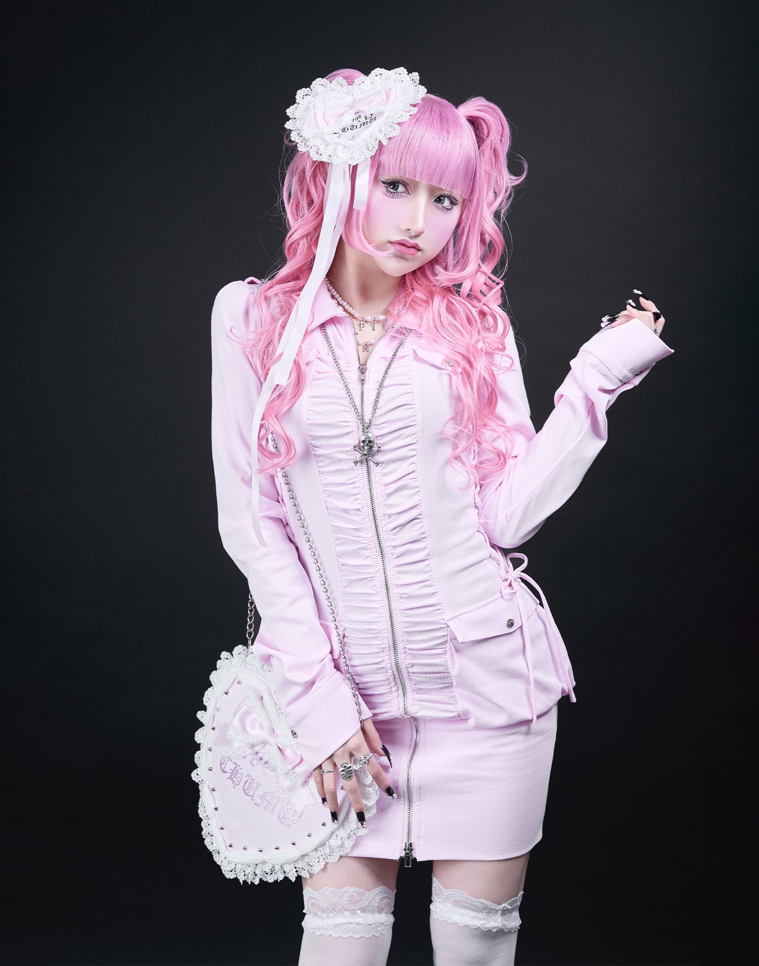 AVENCHUMU Zip-up shirt collar shirring one-piece