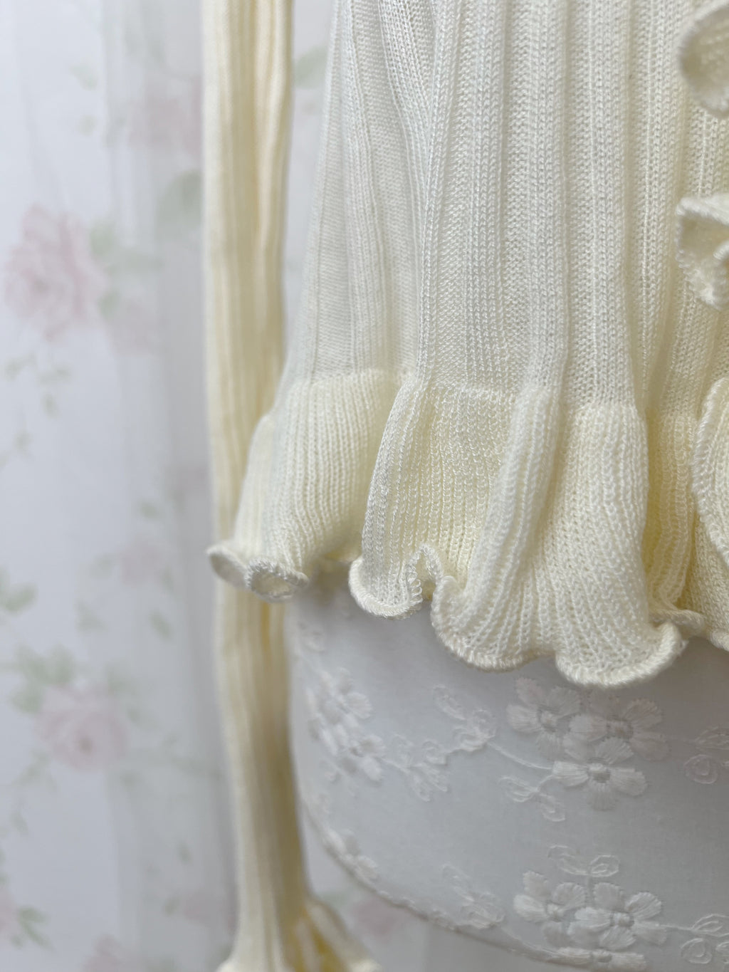 TITTY&CO. Ruffled Hem Whimsical Cardigan (Ivory)