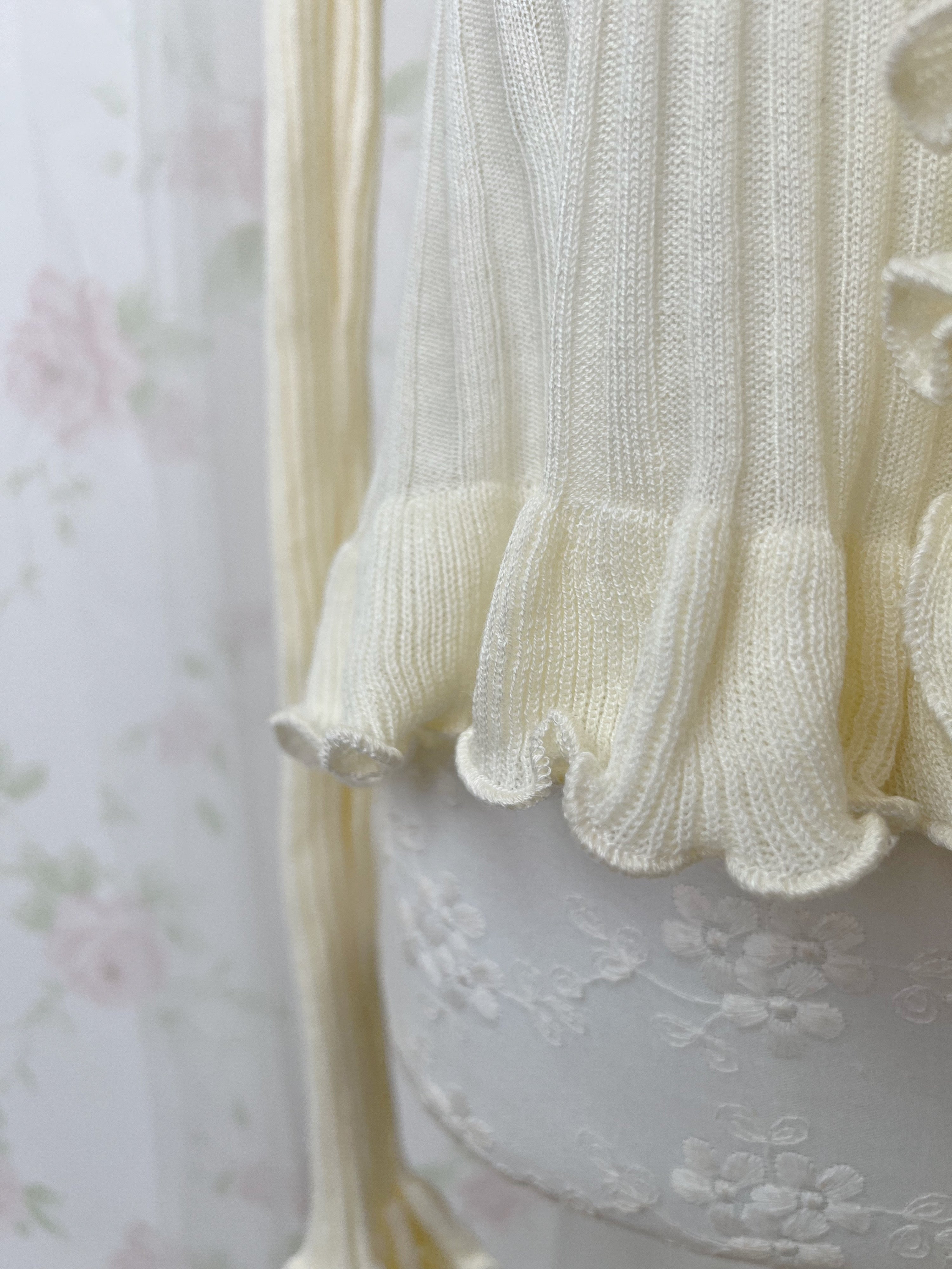TITTY&CO. Ruffled Hem Whimsical Cardigan (Ivory)