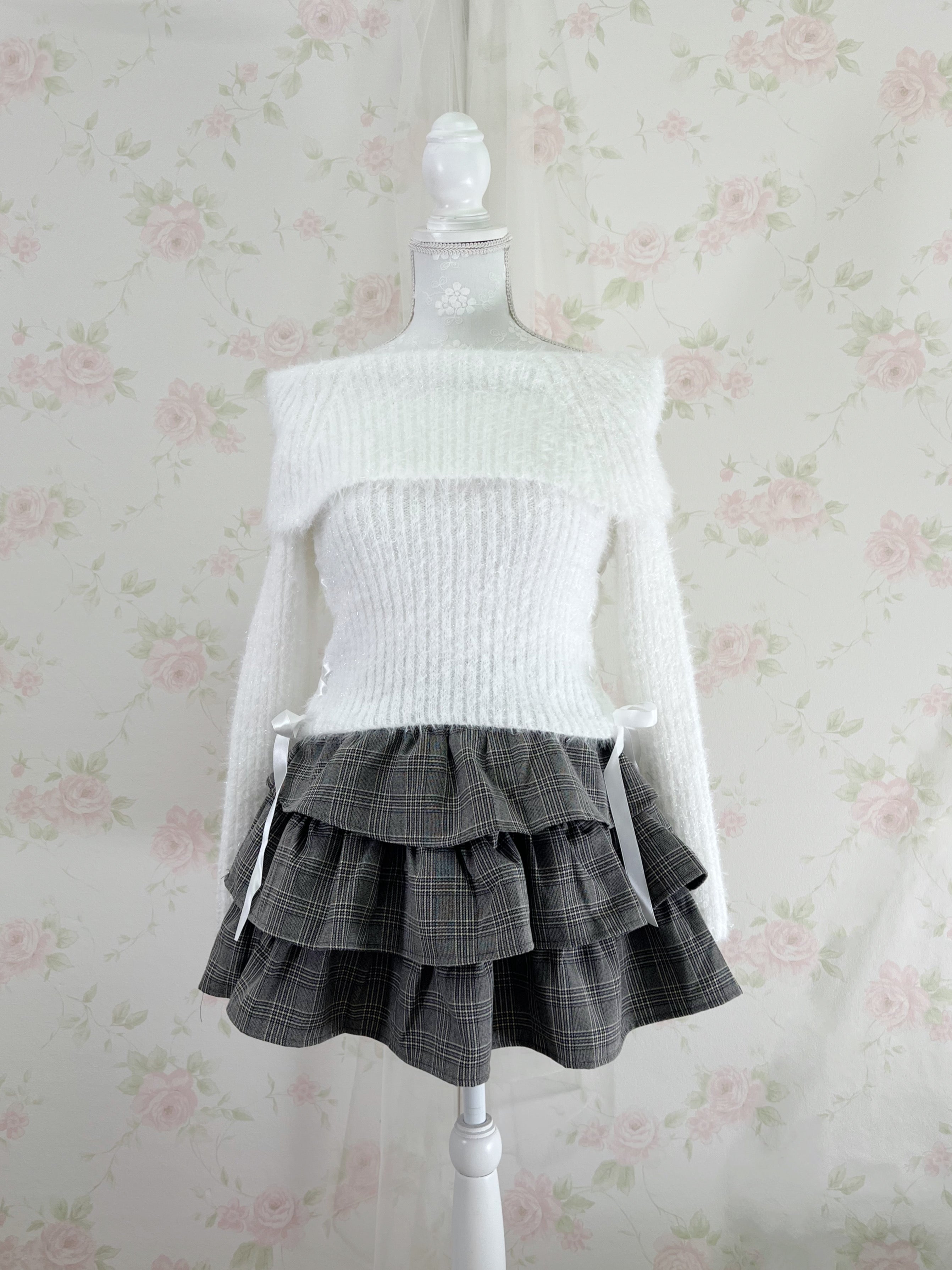 Sweet Tiered Checked Skirt (Gray)