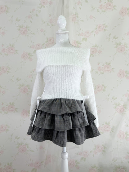 GRL Sweet Tiered Checked Skirt (Gray)