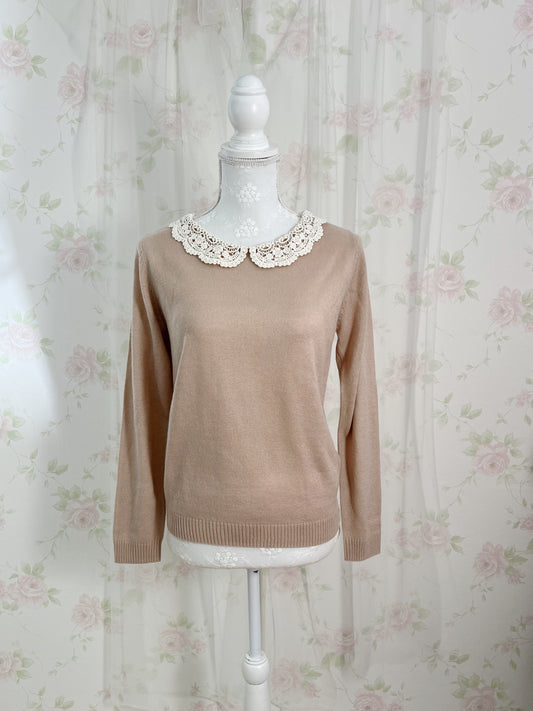 earth music & ecology Lace Collar Knit Top (Milk Tea)