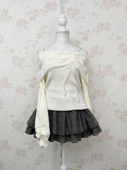 one after another NICE CLAUP Off Shoulder Pearl Sweater (Ivory)