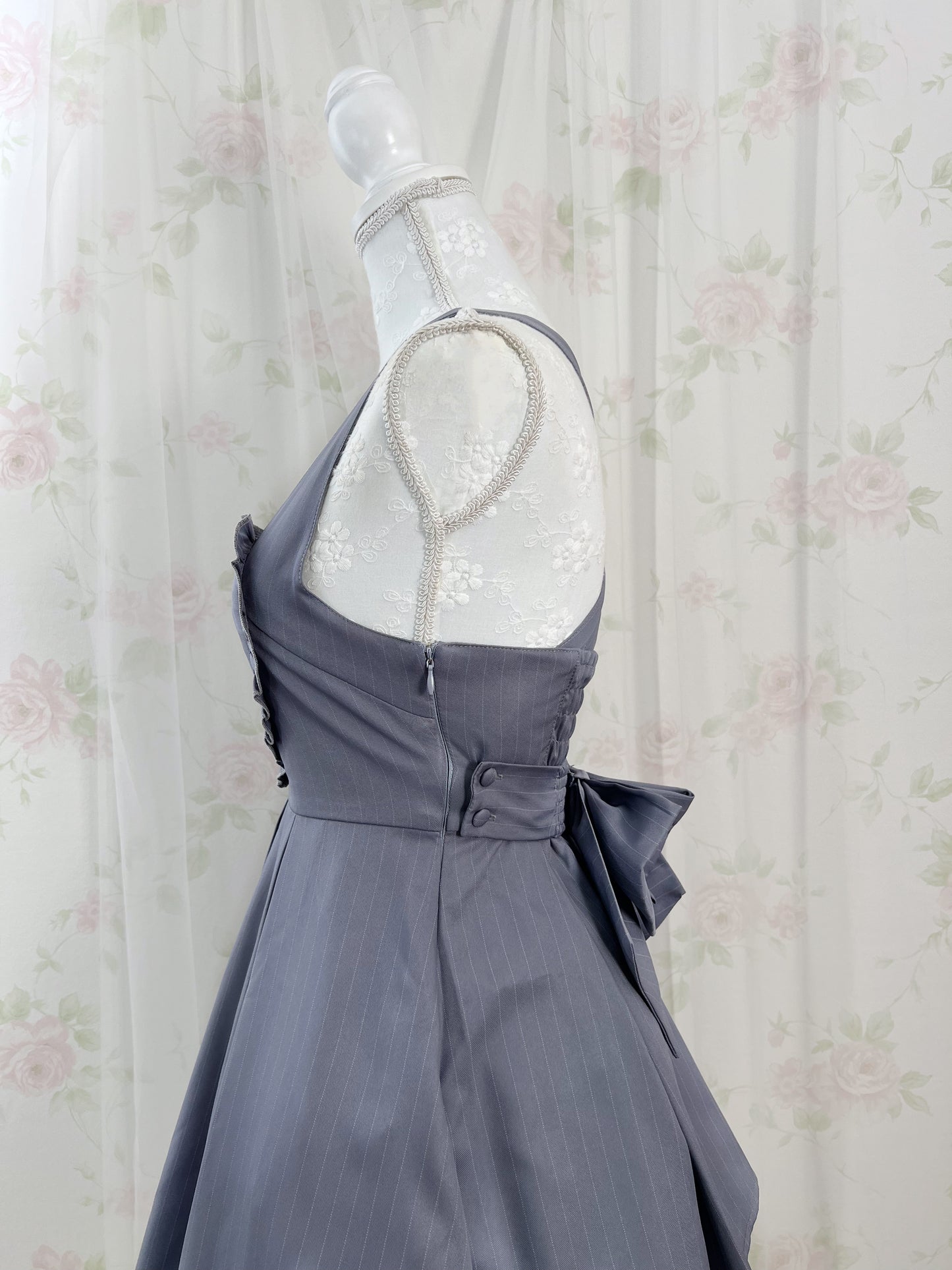 Secret Honey Heart Front Striped Jumper Skirt (Navy)