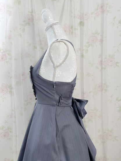 Secret Honey Heart Front Striped Jumper Skirt (Navy)