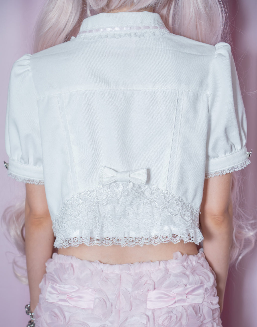 AVENCHUMU Lace frill bijou button denim jacket